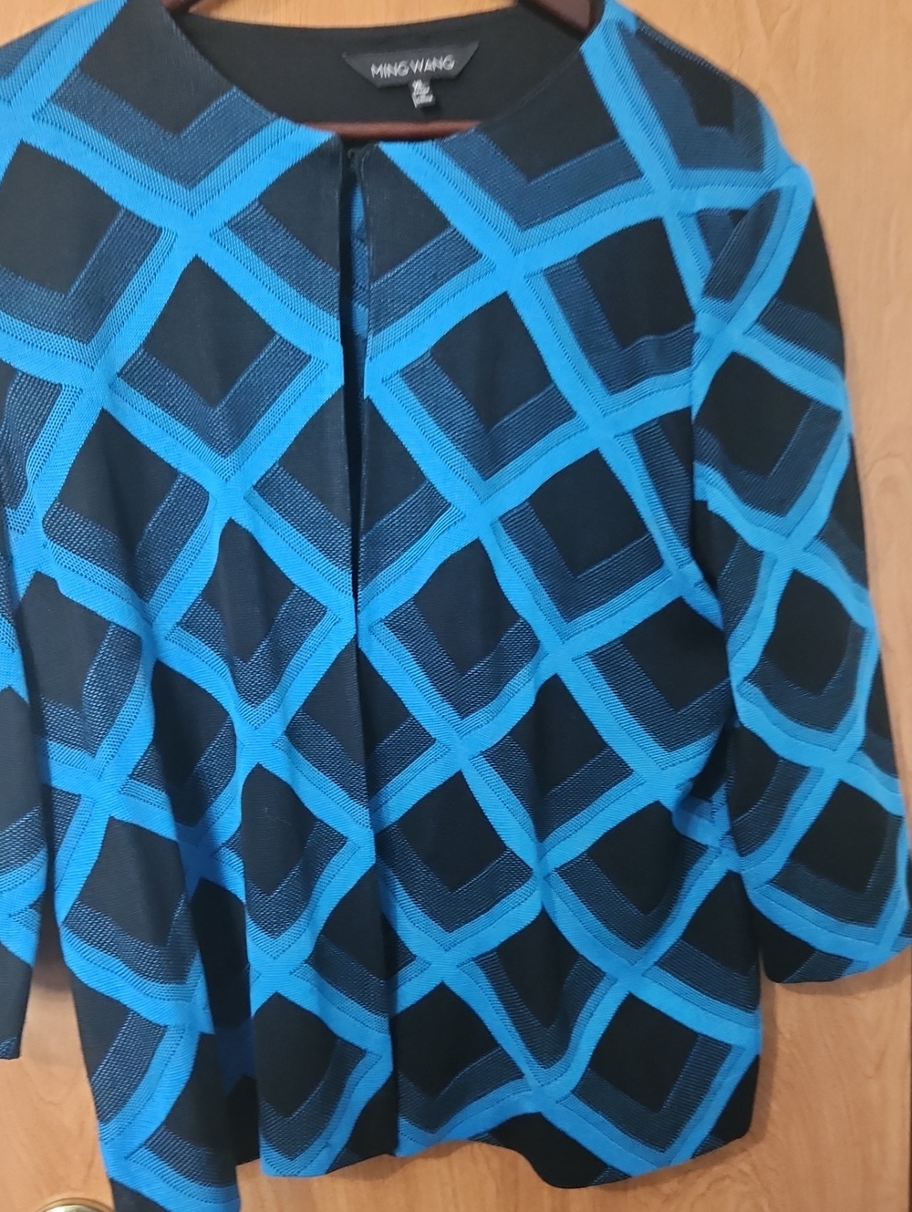 GorgeousMing Wang Black and Bright Blue Geometric Knit Tunic